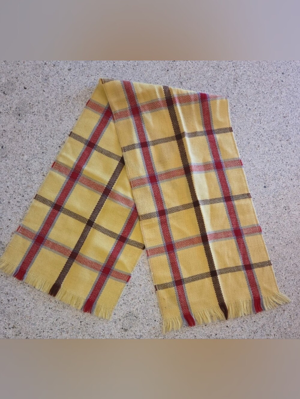 Vintage Duke Of Melbroke 100% Virgin Wool Yellow Plaid Scarf Red Brown Plaid